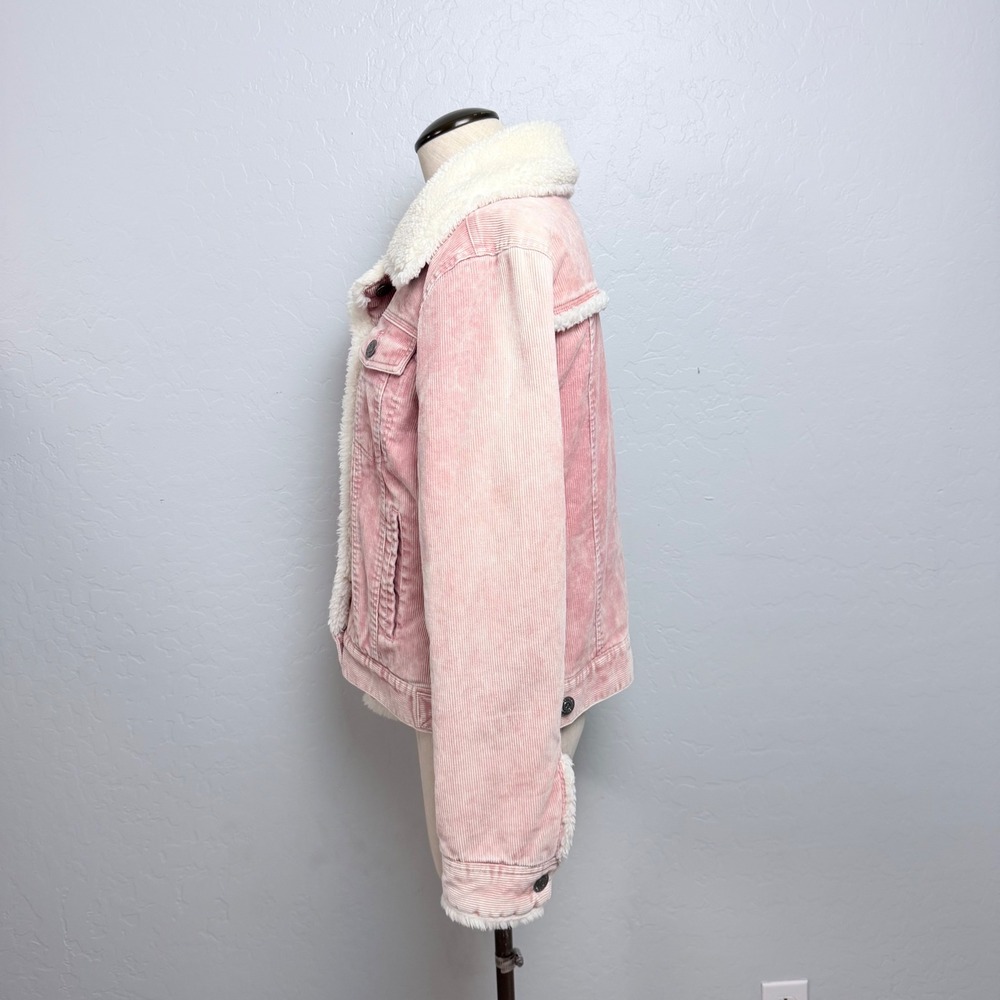 Lucky Brand Pink Corduroy Sherpa Collar Trucker Jacket Womens Medium M - Picture 5 of 11